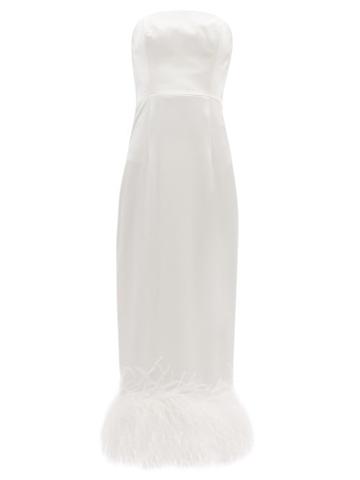 Ladies Rtw 16arlington - Minelli Feather-trimmed Satin Midi Dress - Womens - Ivory