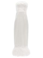 Ladies Rtw 16arlington - Minelli Feather-trimmed Satin Midi Dress - Womens - Ivory