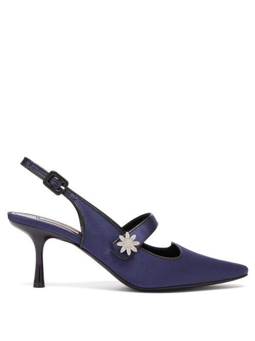 Matchesfashion.com Fabrizio Viti - Davis Crystal-daisy Satin Mary-jane Pumps - Womens - Navy