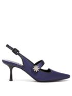 Matchesfashion.com Fabrizio Viti - Davis Crystal-daisy Satin Mary-jane Pumps - Womens - Navy