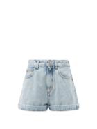 Matchesfashion.com Alessandra Rich - Crystal-button High-rise Acid-washed Denim Shorts - Womens - Light Blue