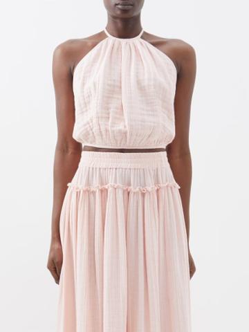 Anaak - Anjali Halterneck Organic-cotton Gauze Top - Womens - Pale Pink