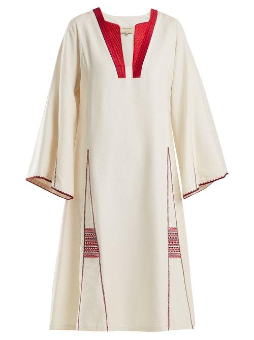 Matchesfashion.com Zeus + Dione - Embroidered Raw Silk V Neck Kaftan - Womens - White Multi