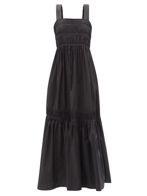 Lee Mathews - Elsie Apron Shirred Cotton-blend Maxi Dress - Womens - Black