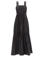 Lee Mathews - Elsie Apron Shirred Cotton-blend Maxi Dress - Womens - Black