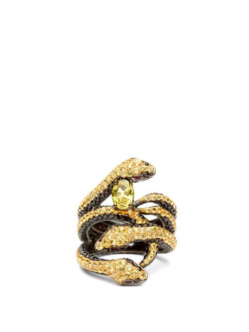 Matchesfashion.com Lynn Ban - Garden Of Eden Sapphire & Rhodium Plated Ring - Womens - Black