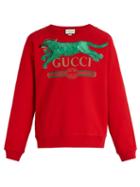 Matchesfashion.com Gucci - Jumping Tiger Appliqu Crew Neck Cotton Sweatshirt - Mens - Red
