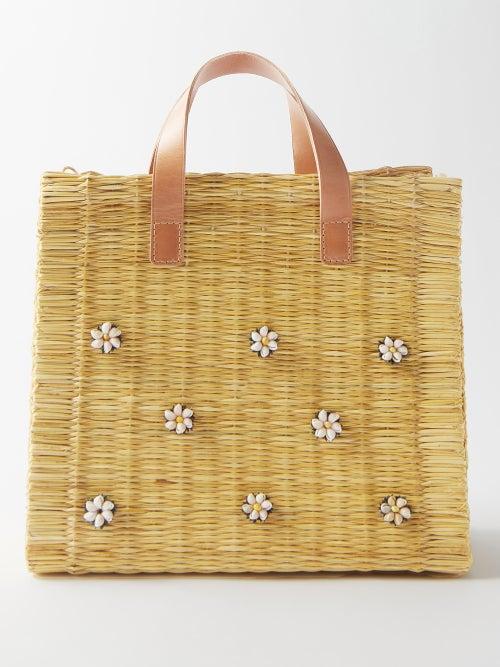 Heimat Atlantica - Floral Shell-charm Rattan Tote Bag - Womens - Beige Multi
