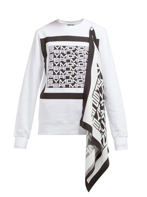 Matchesfashion.com Symonds Pearmain - Logo Print Scarf Cotton Sweatshirt - Womens - White Multi
