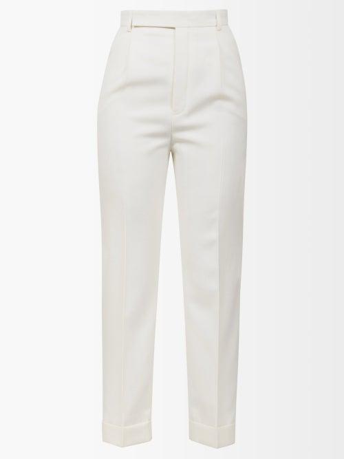 Saint Laurent - Pleated Dobby Trousers - Womens - Cream