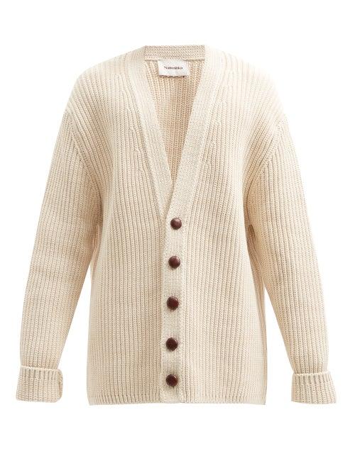 Matchesfashion.com Nanushka - Milo V-neck Ribbed Cotton-blend Cardigan - Mens - Cream
