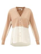 Matchesfashion.com Chlo - Silk-georgette And Knitted Wool Cardigan - Womens - Light Brown