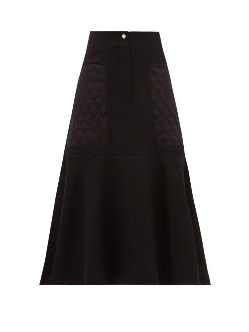 Matchesfashion.com Lee Mathews - Logan Quilted Panel Wool Blend Midi Skirt - Womens - Black
