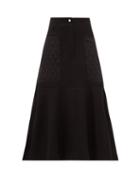 Matchesfashion.com Lee Mathews - Logan Quilted Panel Wool Blend Midi Skirt - Womens - Black
