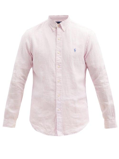 Matchesfashion.com Polo Ralph Lauren - Logo-embroidered Striped Linen Shirt - Mens - Pink White
