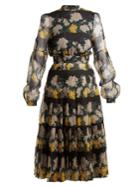 Rochas Floral-print Pleated Silk-organza Midi Dress
