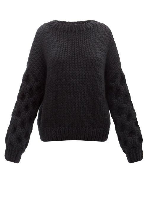 Mr Mittens - Honey Cabled-sleeve Wool Sweater - Womens - Black