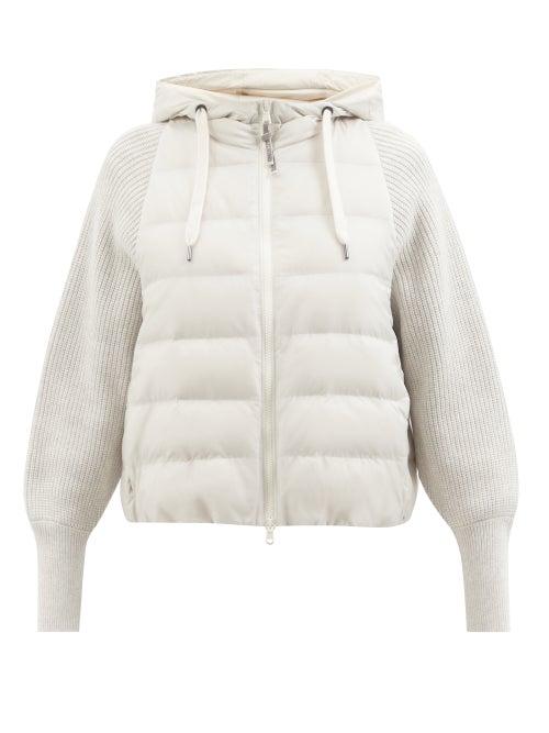 Brunello Cucinelli - Quilted-shell Ribbed-sleeve Down Jacket - Womens - Light Grey
