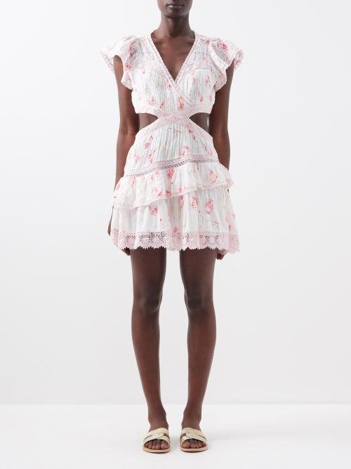 Loveshackfancy - Audrina Cutout Lace-trim Cotton Mini Dress - Womens - Pink Print