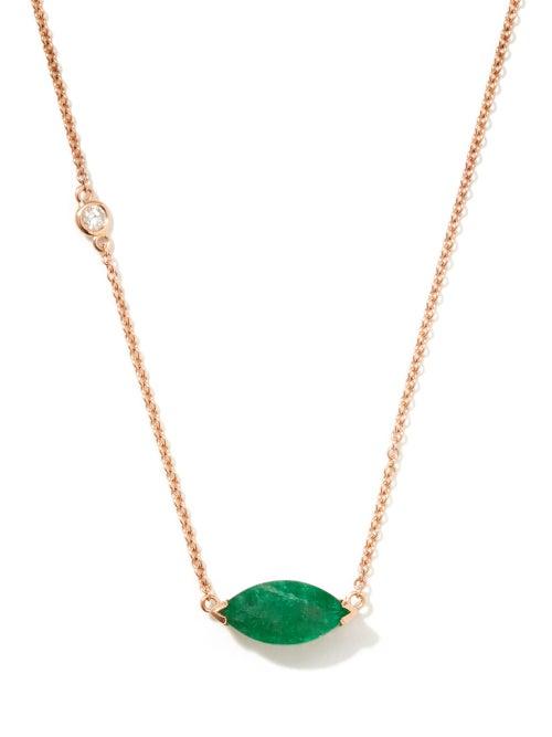 Matchesfashion.com Shay - Diamond, Emerald & 18kt Rose-gold Pendant Necklace - Womens - Green Gold