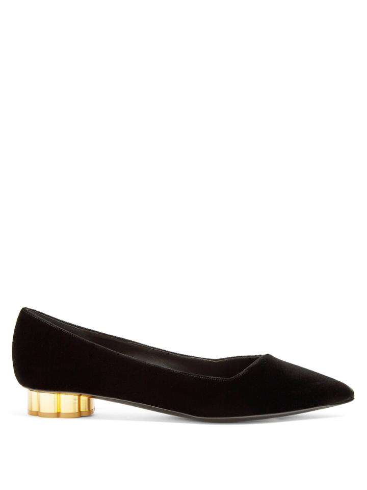 Salvatore Ferragamo Bari Flower-heel Velvet Pumps