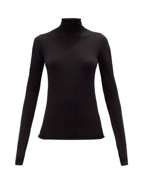Matchesfashion.com Jil Sander - High-neck Wool-blend Long-sleeved Top - Womens - Black