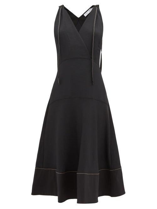 Matchesfashion.com Proenza Schouler White Label - Wrap-front Topstitched-edge Flared Dress - Womens - Black