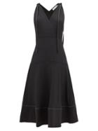 Matchesfashion.com Proenza Schouler White Label - Wrap-front Topstitched-edge Flared Dress - Womens - Black
