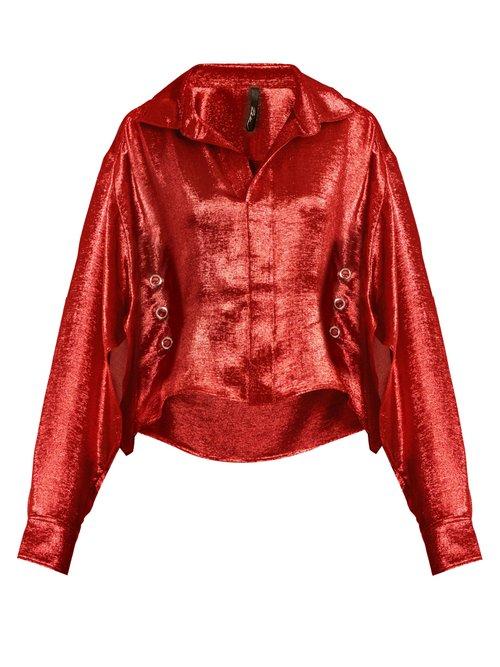 Matchesfashion.com Paula Knorr - Big Long Sleeved Silk Blend Lam Shirt - Womens - Red