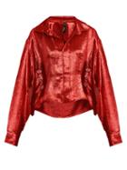 Matchesfashion.com Paula Knorr - Big Long Sleeved Silk Blend Lam Shirt - Womens - Red