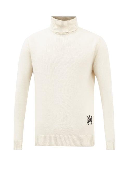 Amiri - Logo-embroidered Roll-neck Cashmere Sweater - Mens - Ivory