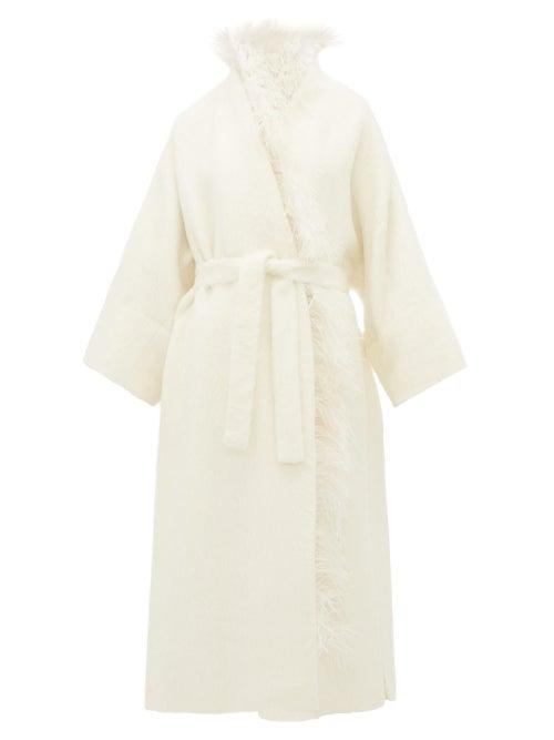 Matchesfashion.com Roksanda - Larisa Feather Trim Alpaca Blend Coat - Womens - Ivory