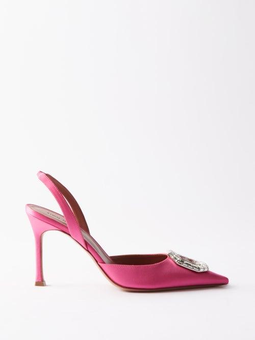 Amina Muaddi - Camelia 90 Crystal Silk-satin Slingback Pumps - Womens - Pink