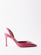 Amina Muaddi - Camelia 90 Crystal Silk-satin Slingback Pumps - Womens - Pink