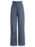 Msgm Chambray Paperbag-waist Wide-leg Trousers