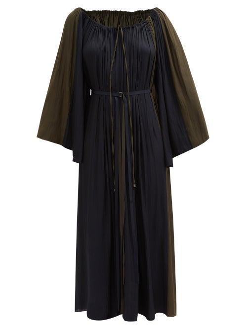 Carl Kapp - Brassie Drawstring-neckline Twill Midi Dress - Womens - Khaki Navy