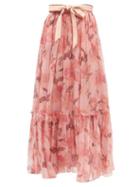 Zimmermann - Concert Floral-print Silk-chiffon Maxi Skirt - Womens - Pink Print