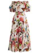 Dolce & Gabbana Padlock And Garden-print Off-shoulder Dress