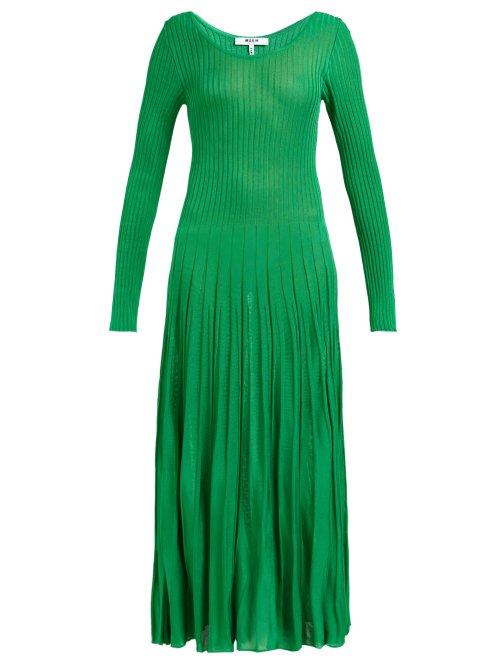 Matchesfashion.com Msgm - Ribbed Knit Stretch Jersey Dress - Womens - Green