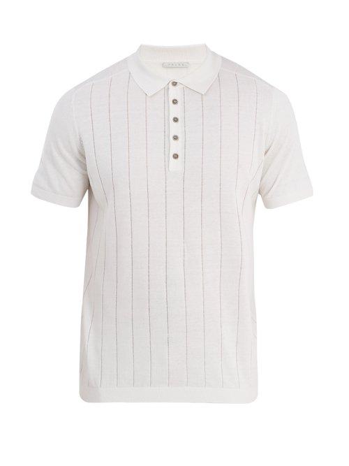 Matchesfashion.com Falke Ess - Striped Silk And Linen Blend Polo Shirt - Mens - White Multi