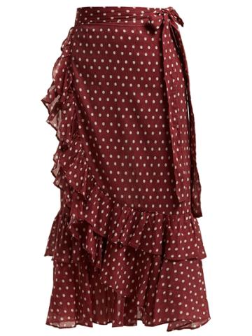 Lee Mathews Maisee Polka-dot Print Cotton Wrap-skirt
