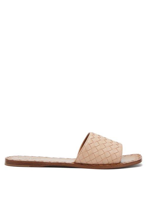 Matchesfashion.com Bottega Veneta - Intrecciato Leather Slides - Womens - Light Pink