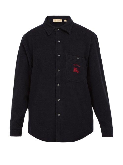Matchesfashion.com Burberry - Fairfield Wool Blend Shirt - Mens - Navy