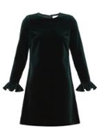 Matchesfashion.com Goat - Isla Flared Cuff Cotton Blend Velvet Dress - Womens - Dark Green