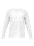Matchesfashion.com Orlebar Brown - Carlyle Bib-front Collarless Cotton-poplin Shirt - Mens - White