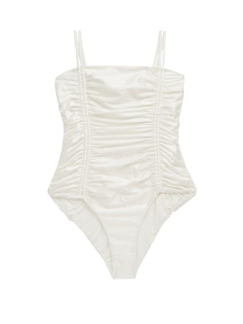 Matchesfashion.com Isa Boulder - Chandler Tie-straps Ruched Swimsuit - Womens - Ivory