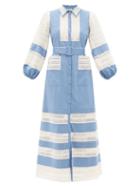 Ladies Rtw Luisa Beccaria - Belted Lace-trimmed Cotton Dress - Womens - Blue White