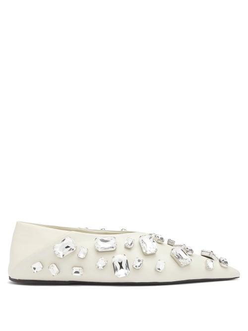 Matchesfashion.com Jil Sander - Crystal-embellished Leather Ballet Flats - Womens - Cream