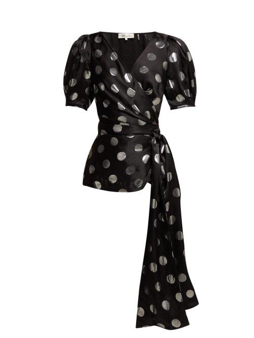 Matchesfashion.com Diane Von Furstenberg - Larryn Silver Spot Wrap Top - Womens - Black Silver
