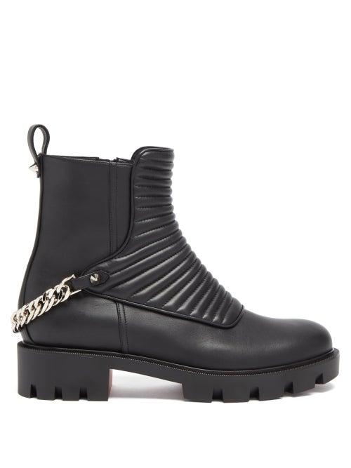 Matchesfashion.com Christian Louboutin - Maddic Max Chain-link Ribbed-leather Ankle Boots - Womens - Black
